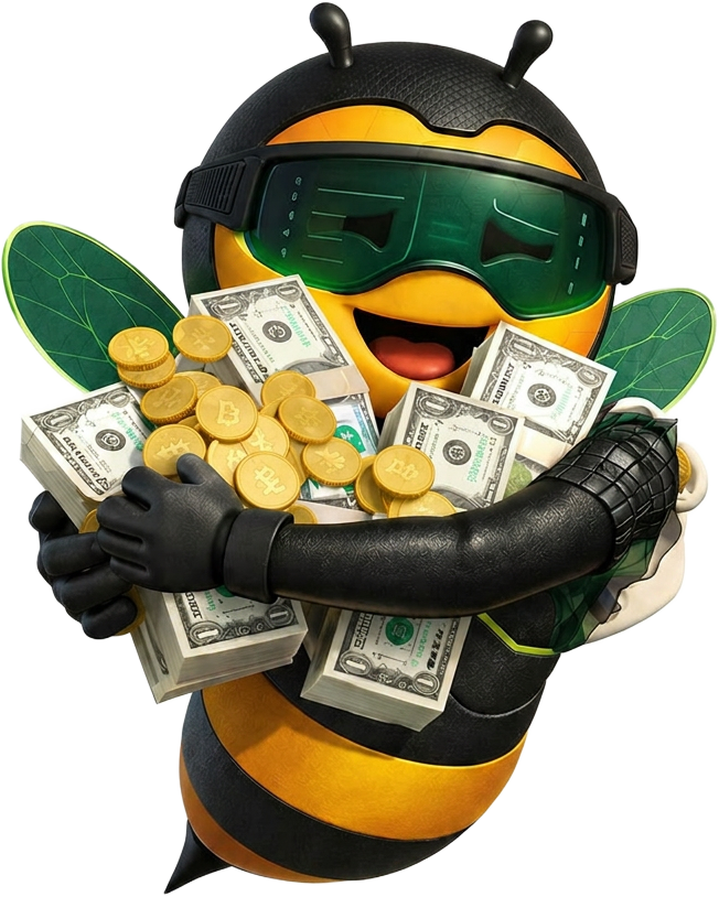 Abeja Panal festejando con su dinero ordenado